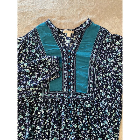 Woman Within Tops - Woman Within Blouse Womens 18/20 Blue Floral Boho Tunic Button Flowy‎ Peasant